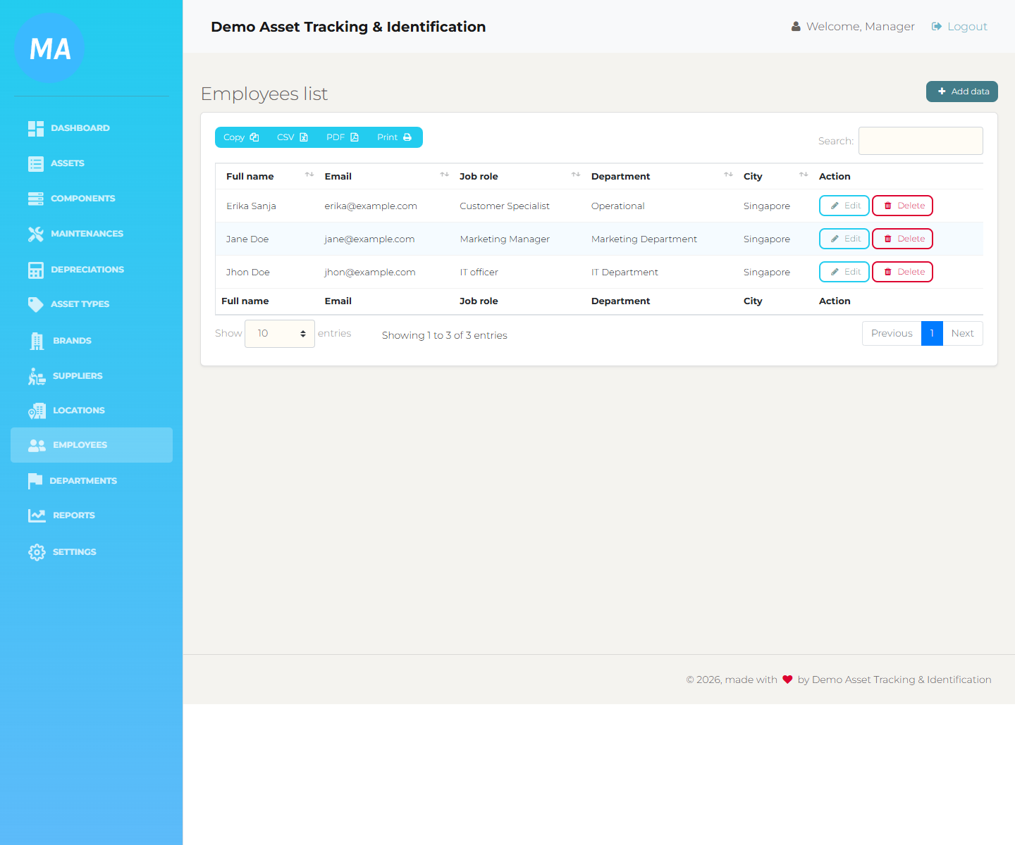 Employees list used for assigning assets and components to staff
